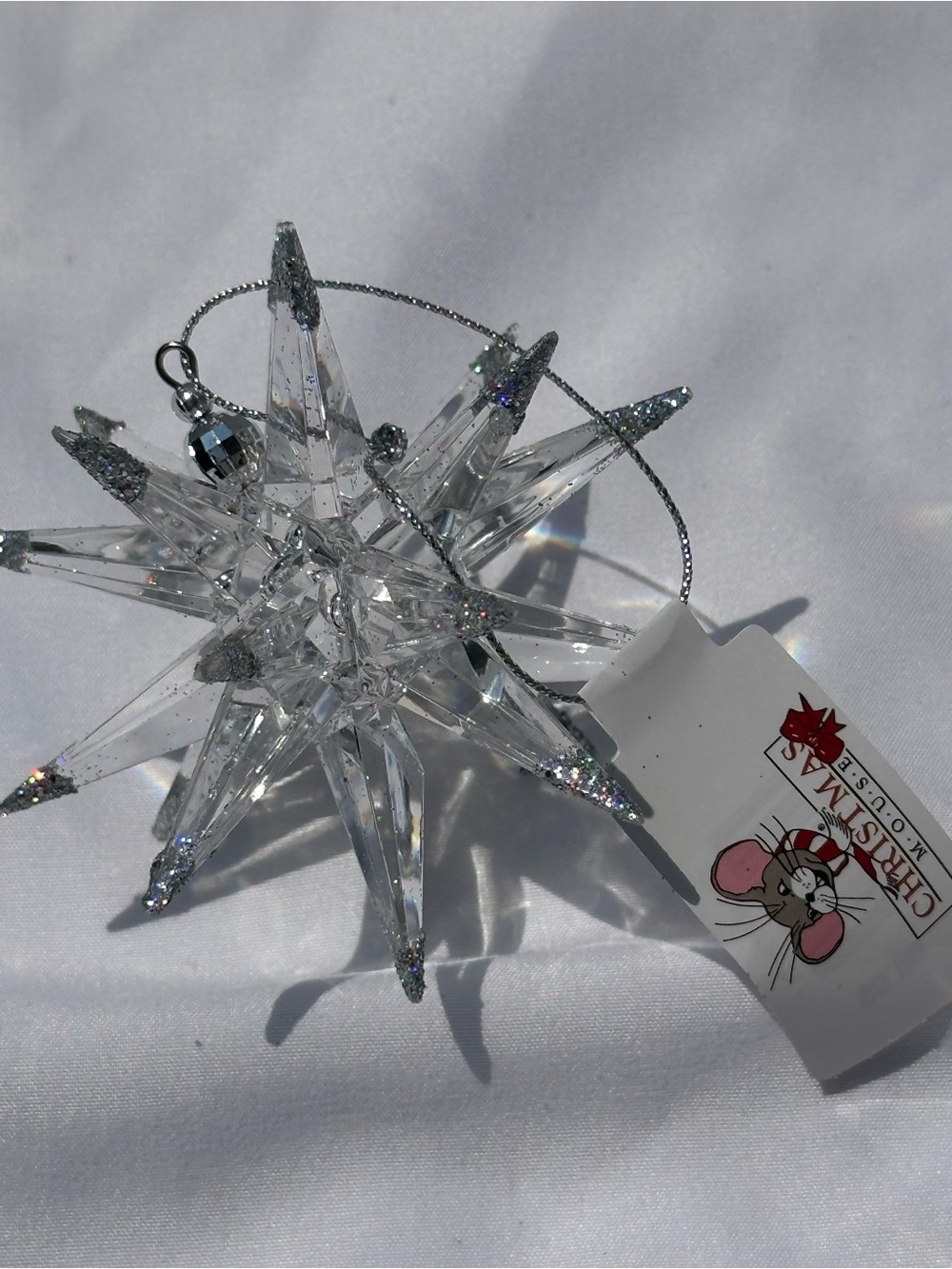 Crystal Star Christmas Ornament with Silver Glitter Tips nwt